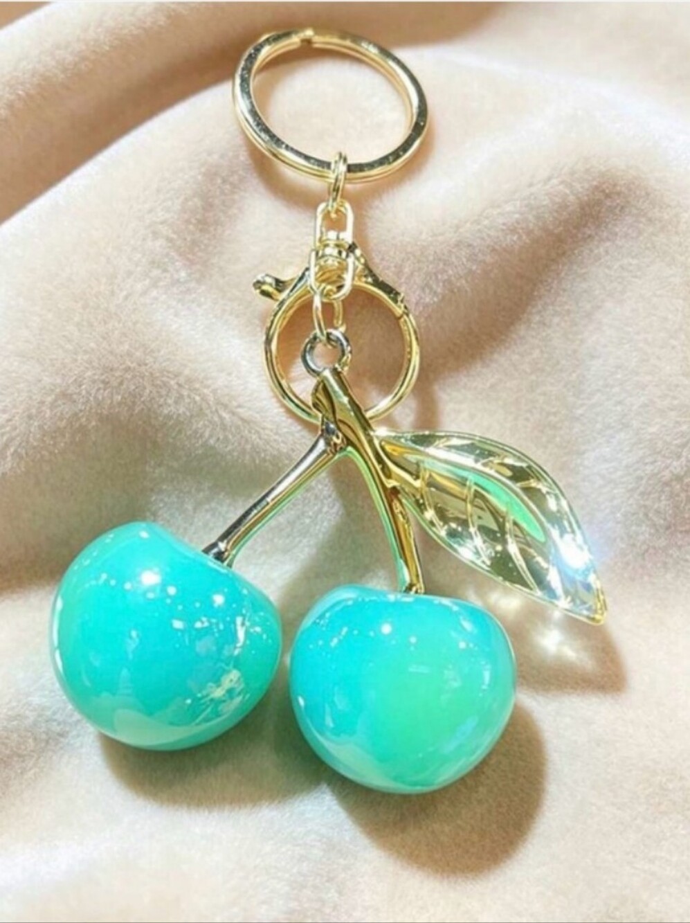 Cherry 🍒 Keychain Bag Charm (Teal & Gold 🩵💛💚)